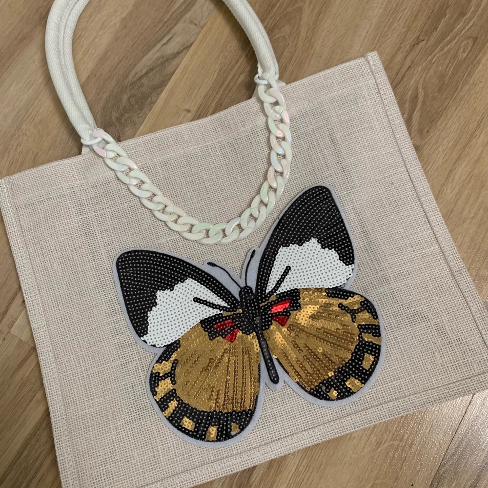 White jute tote butterfly